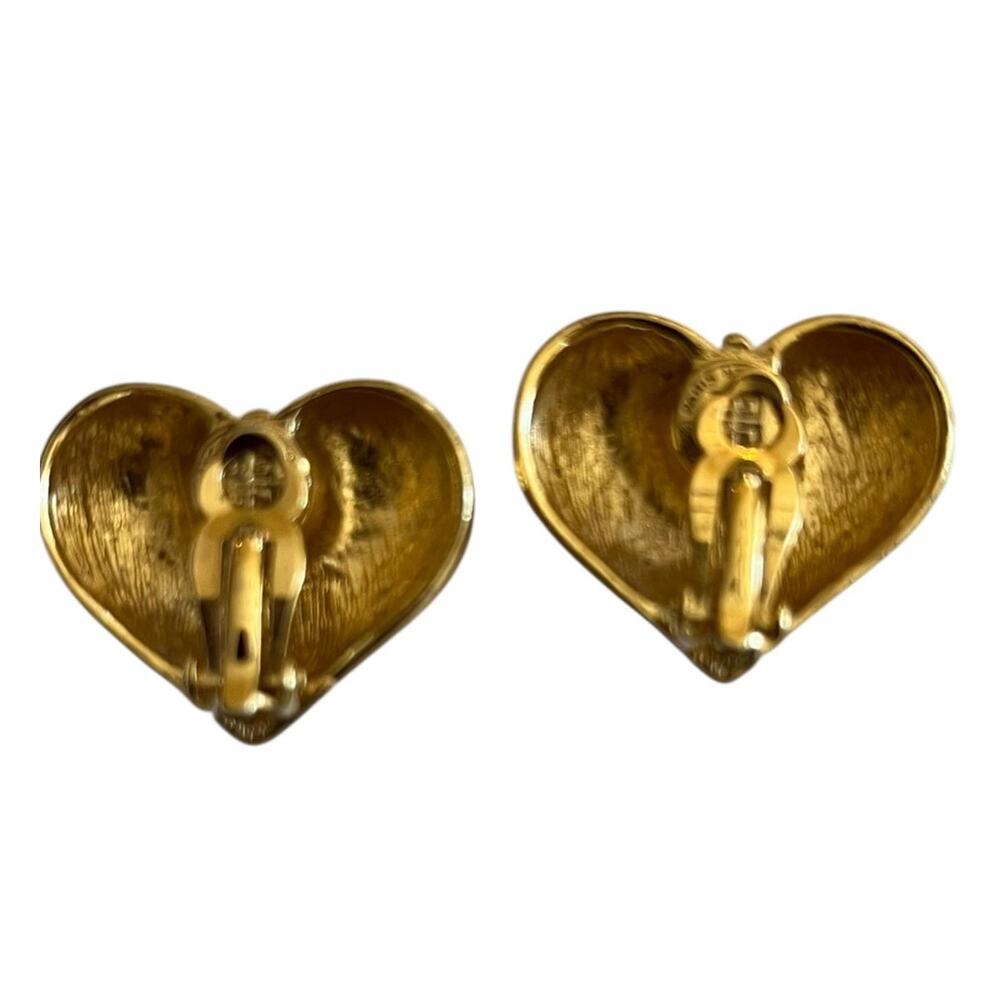 Givenchy Logo Gold tone HEART Shape Clip-On Earrings Vintage - Picture 2 of 8